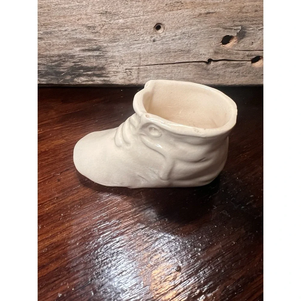 Vintage White Baby Boot Shoe Vase Planter 2